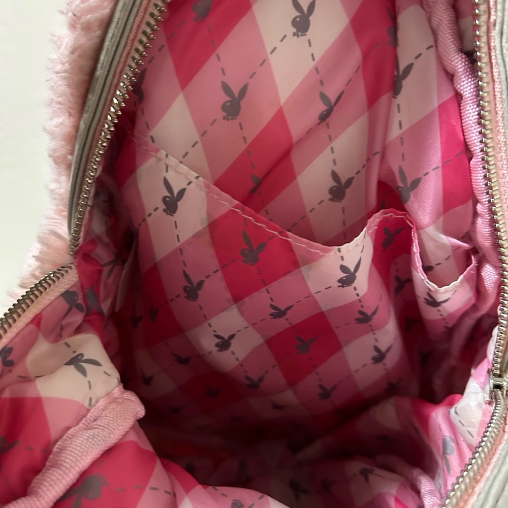 PLAYBOY Pink Furry Backpack Small, zip up, flaws, vintage Y2K - Picture 11 of 11